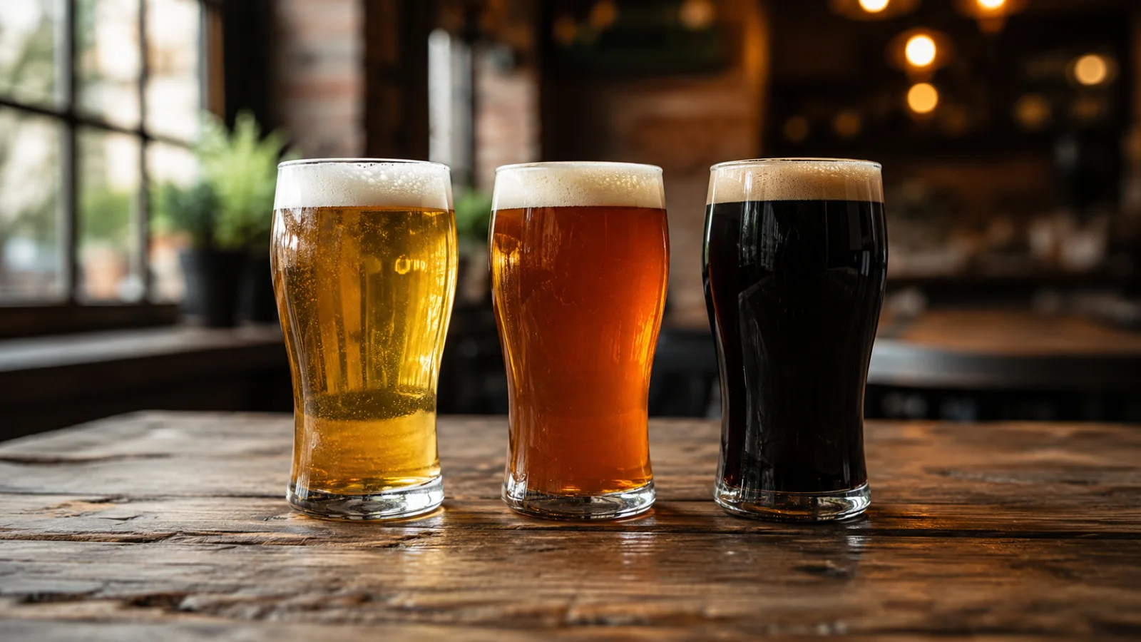 Trojice různých piv ležák speciál a IPA ve sklenicích připravená k degustaci na dřevěném stole - pivo pro chlapy 2026 - fman.cz