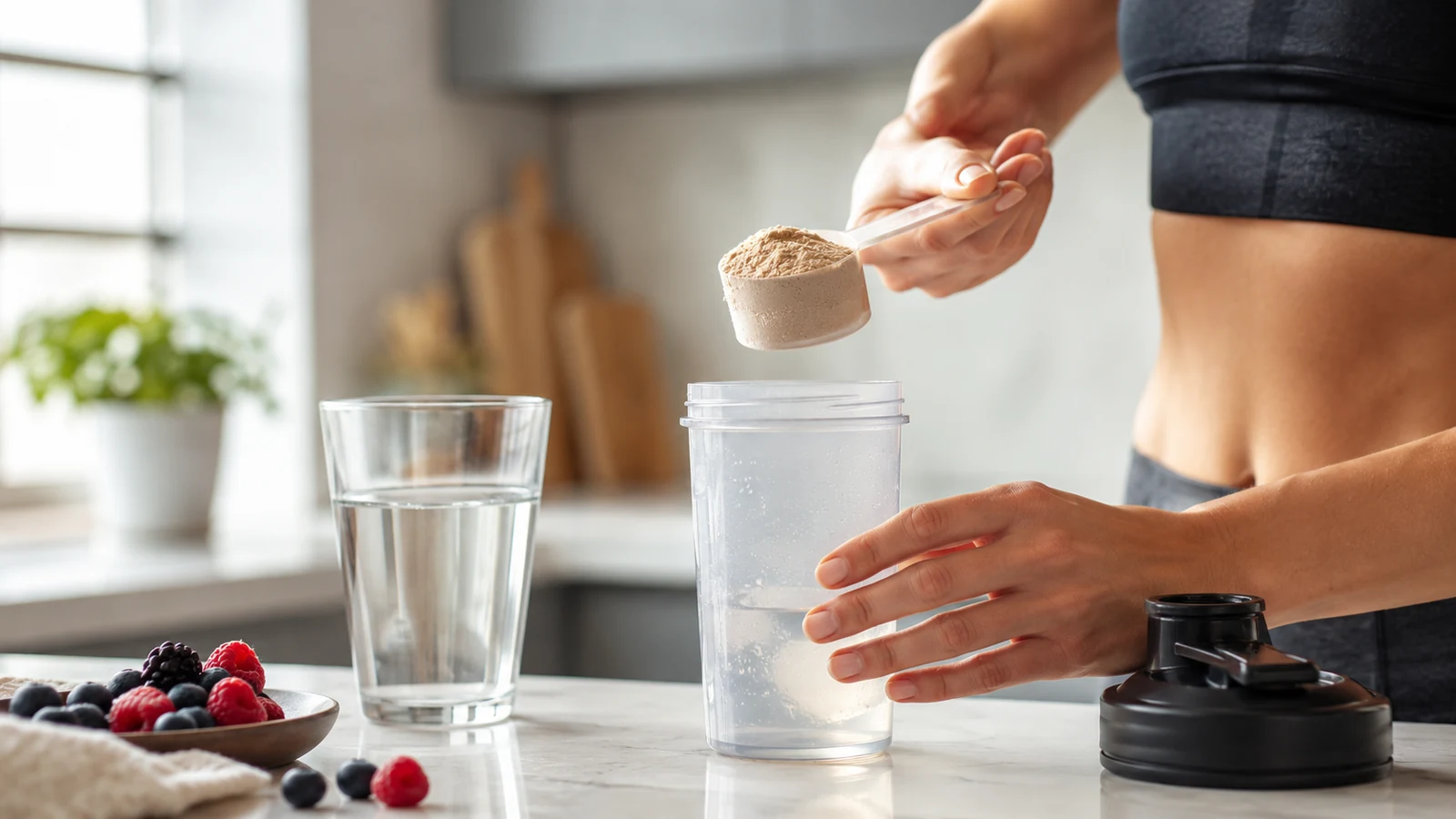 Protein pro chlapy 2026 - odměrka syrovátkového proteinu a shaker - fman.cz