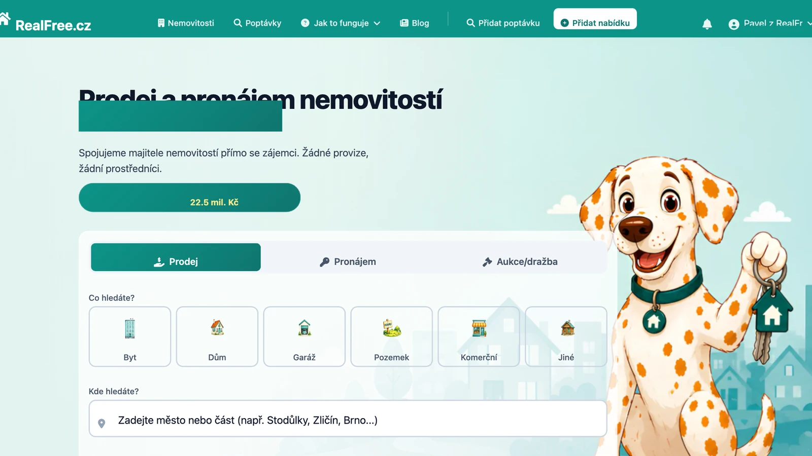 Hlavní stránka RealFree.cz Platforma RealFree.cz - vyhledávání nemovitostí, prodej, pronájem a aukce - fman.cz