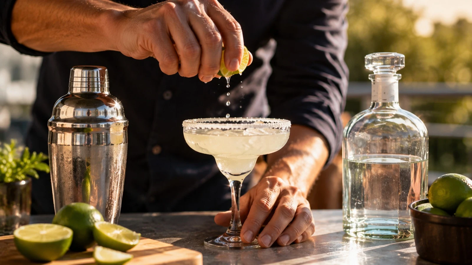 Příprava koktejlu margarita s tequilou, limetkou a solí na okraji sklenice - tequila pro chlapy 2026 - fman.cz