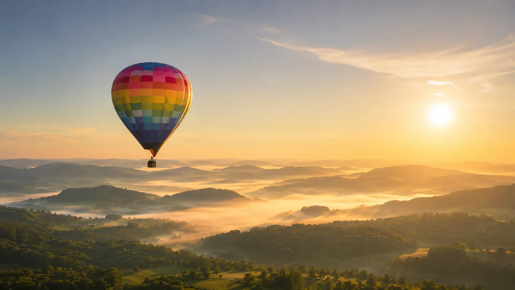 Let balonem za svítání Horkovzdušný balon stoupá nad krajinou za svítání - adrenalinové zážitky a lety 2026 - fman.cz