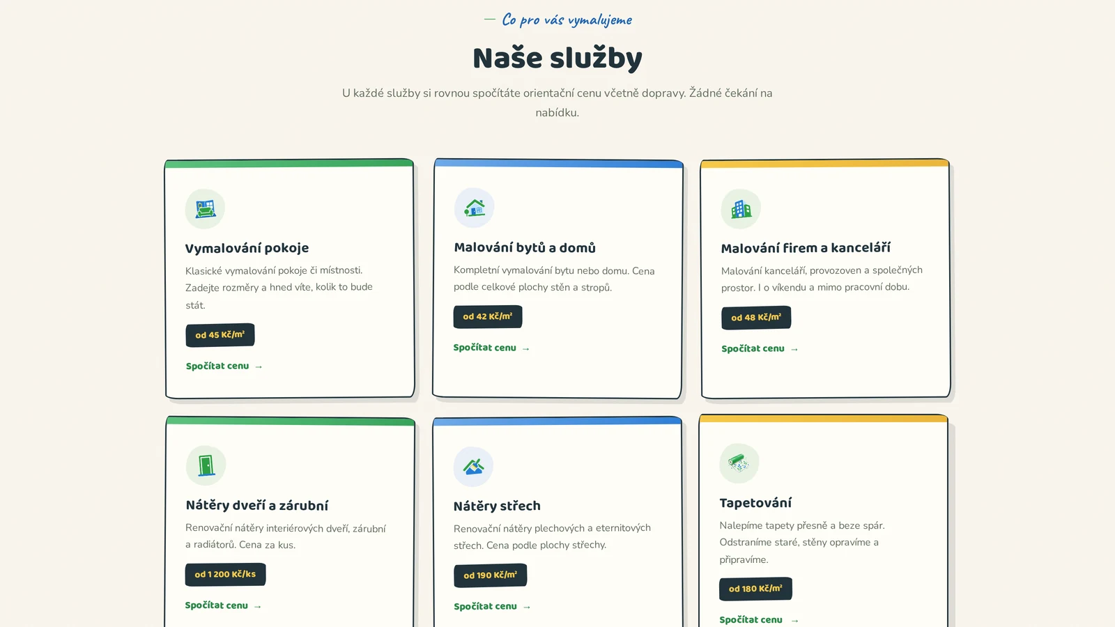 Přehled malířských služeb a cen na webu JFKreativ.cz - vymalování pokoje, bytů, kanceláří, nátěry dveří, střech a tapetování - fman.cz
