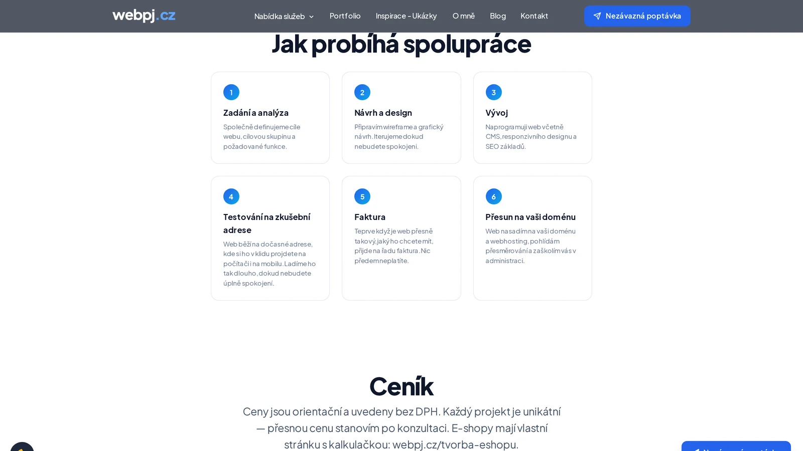 Průběh spolupráce při tvorbě webu na míru WebPJ.cz - šest kroků od zadání po přesun na doménu klienta - fman.cz